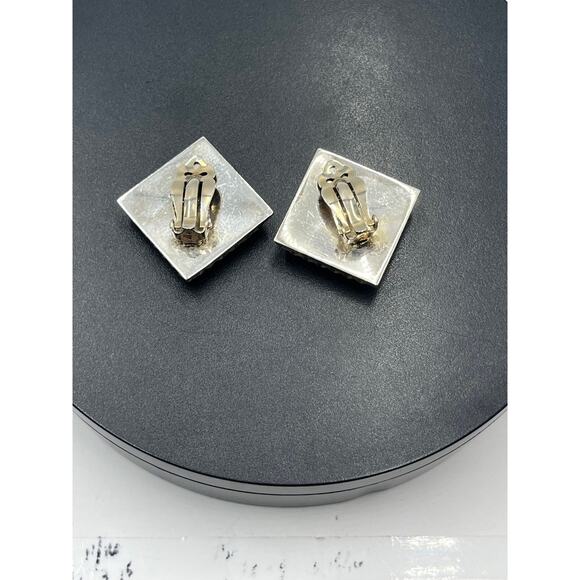 Sterling Silver Vintage Mexico Taxco TS-01 Waffle Quilted Heavy Clip on Earrings - Picture 11 of 12